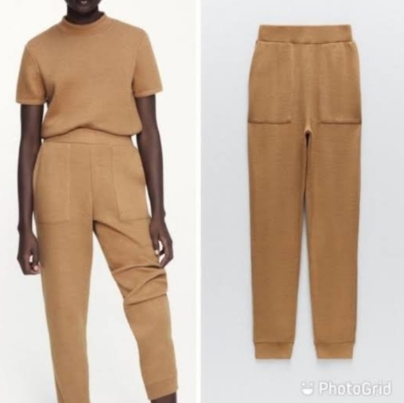 Zara Knit Tan Joggers - Picture 1 of 10